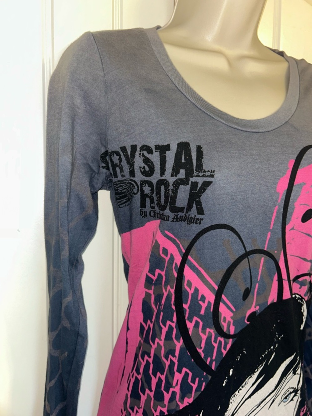 NWT Christian Audigier Crystal Rick Rocker Girl Long Sleeve T-Shirt Sz M - Picture 2 of 8